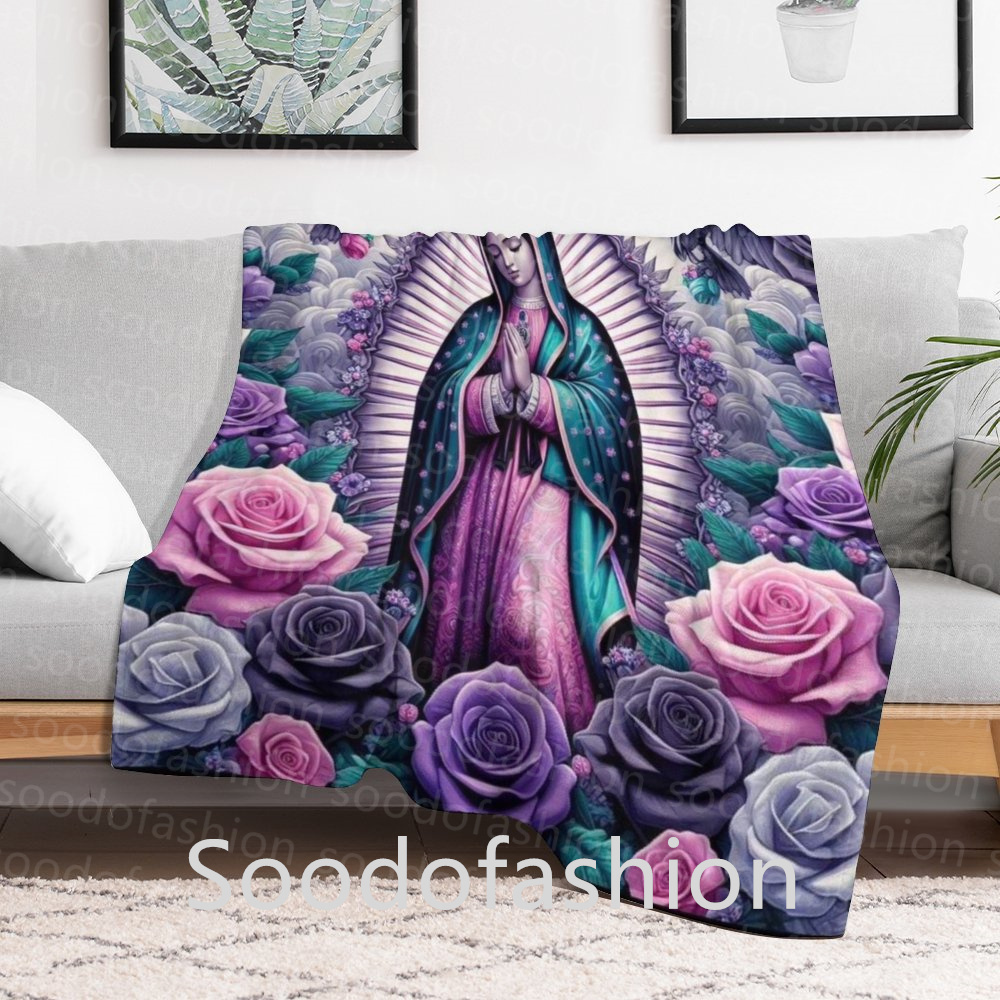 Wholesale Custom Printed Mexican Virgin Mary Blanket Sublimation Polyester Fleece Travel Throw Christmas 150*130 cm Blankets