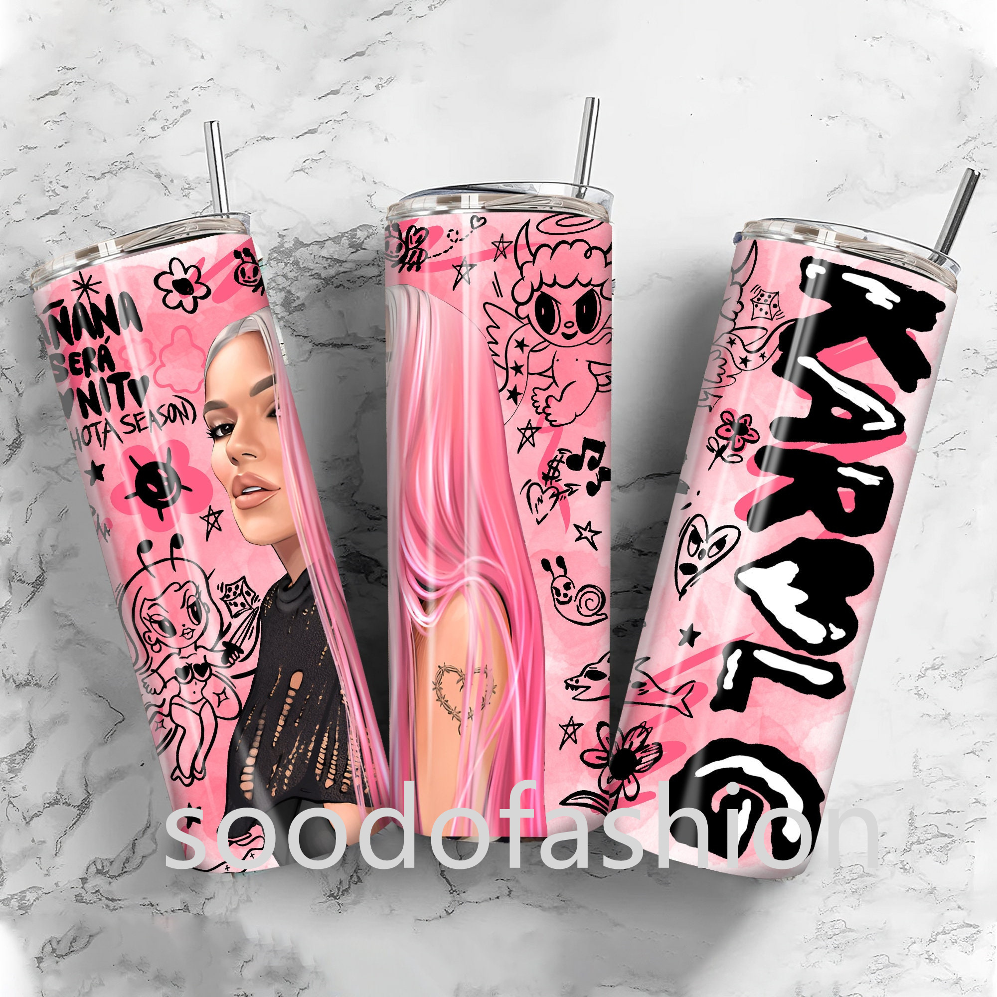 New Custom Trendy Fashion red hair Karol G Bichota season Sublimation Straight Skinny Tumbler