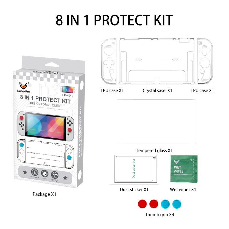 High quality 8 in 1 protective kit for NS OLED NSO PC+TPU cover