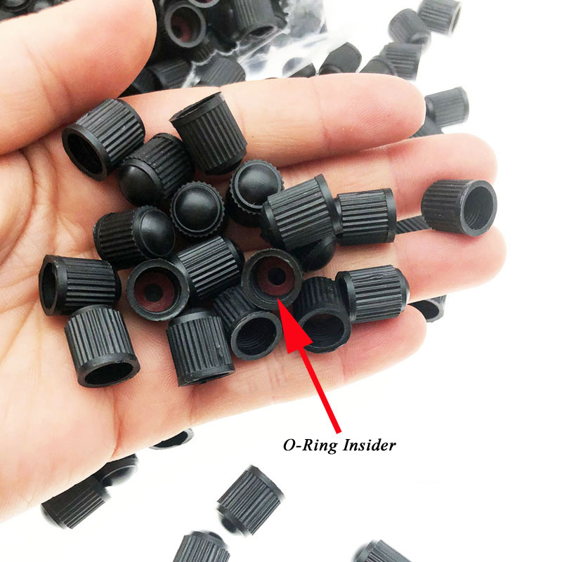 1000pcs/Bag Plastic Black Tire Rim Wheel Tyre Valve Caps with Red O-Ring