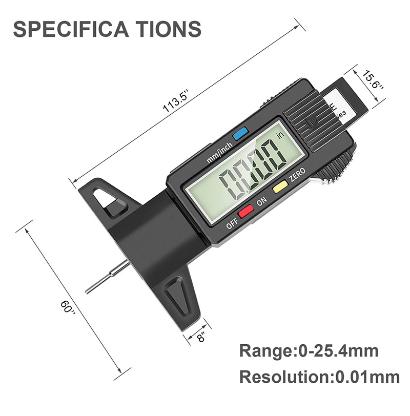 Portable 0-25.4mm/1inch Digital Tyre Tread Depth Gauge for Cars Trucks Motorcycle