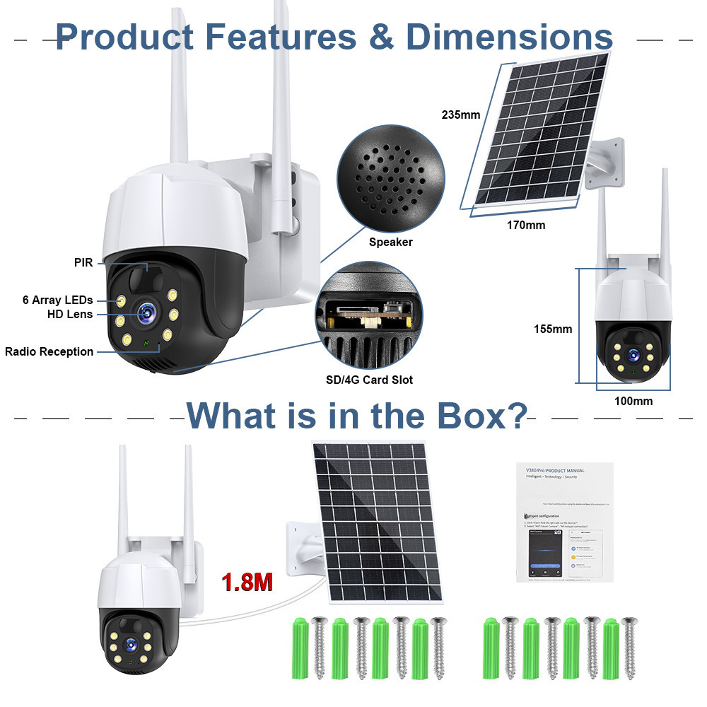 Soonest Cctv Wireless 360 Camera Wifi Solar Sim 4G Solar Cctv Camera Trail Camera Solar Panel