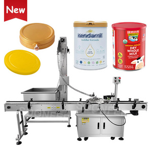 Full automatic plastic lid cap pressing machine milk powder tin can bottle capping machine