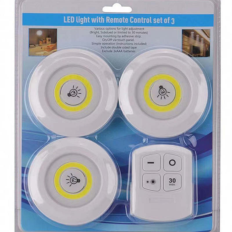 Super Bright Cob Night Light 3w Led Wireless 3A Battery Pat Light Lamp Kitchen Cabinet Light Under With Remote Control