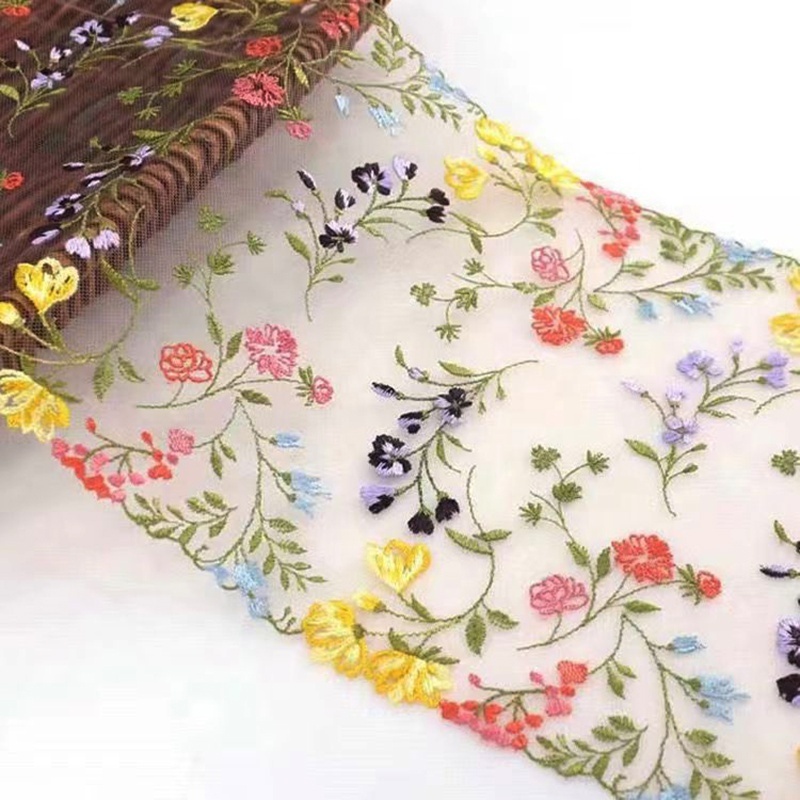 21CM Wide Embroidered Floral Trim Ribbon Roll 3D Floral Embroidery Lace Trim Fabric