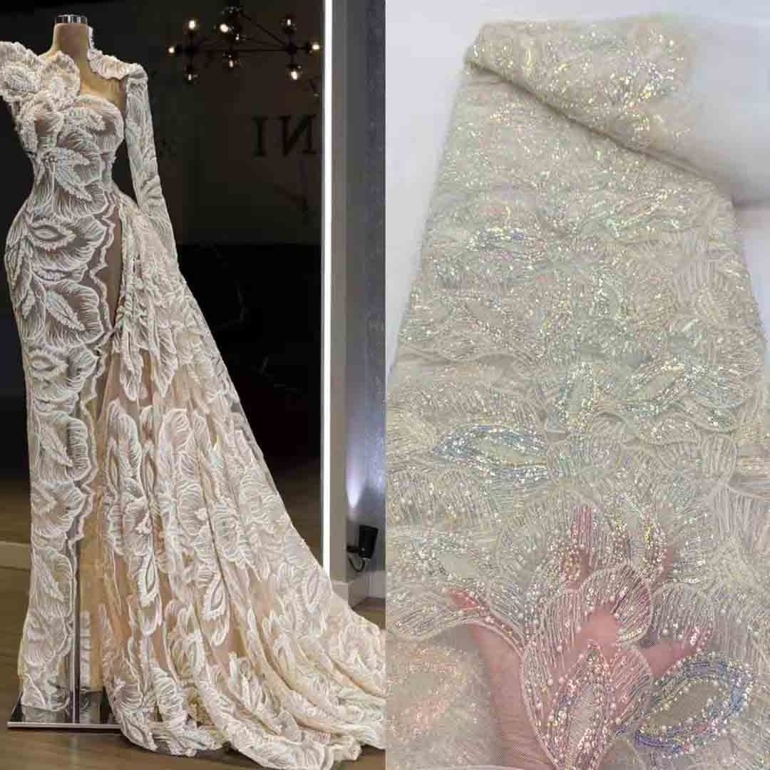 High quality beaded beaded tube embroidered large flower Chinese wedding dress dress Lace fabric mesh embroidery JX1834