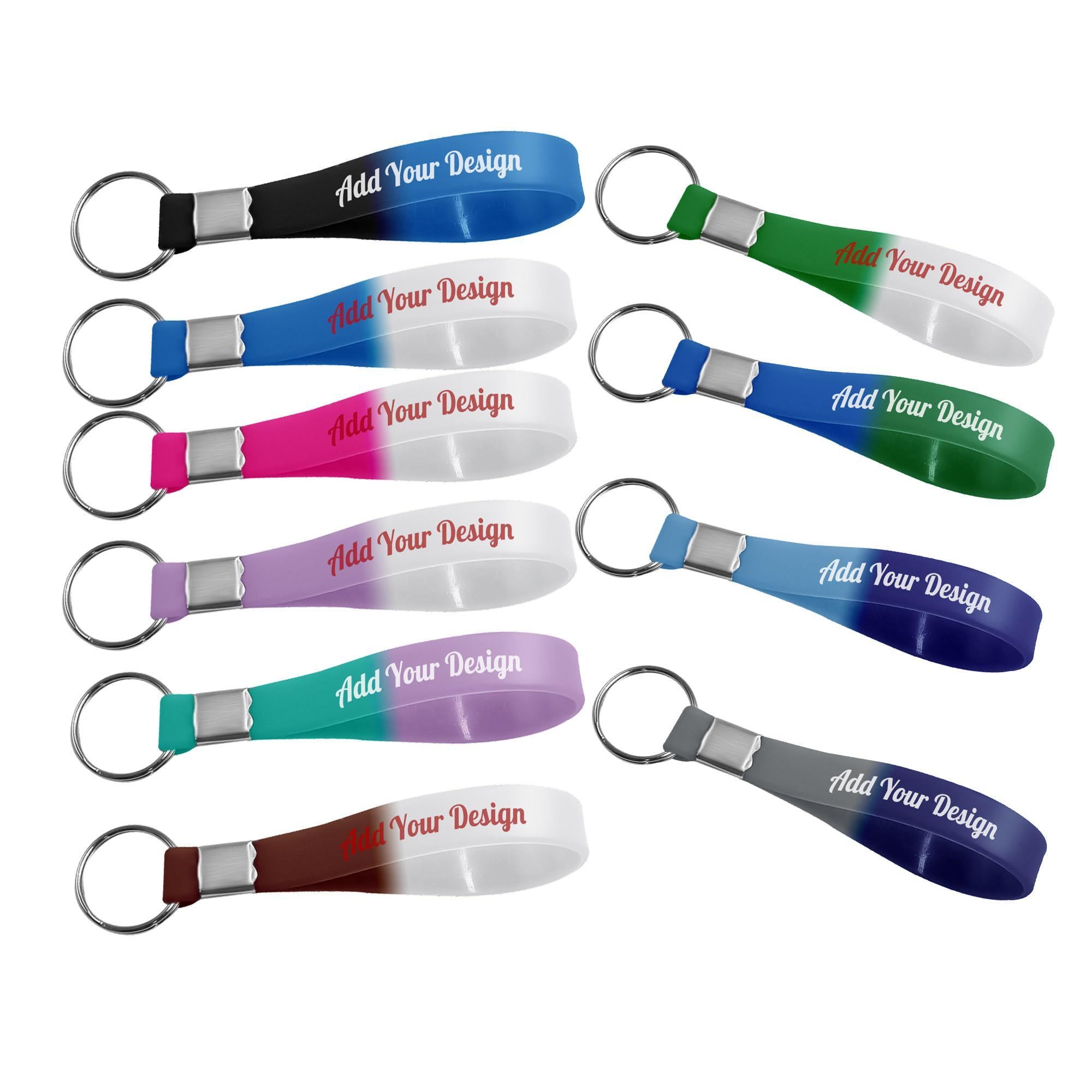 Custom Logo Loop PVC keyring Silicone Wristband Keychains Wristlet Key Ring Chain With A Metal Clip And A Metal Ring