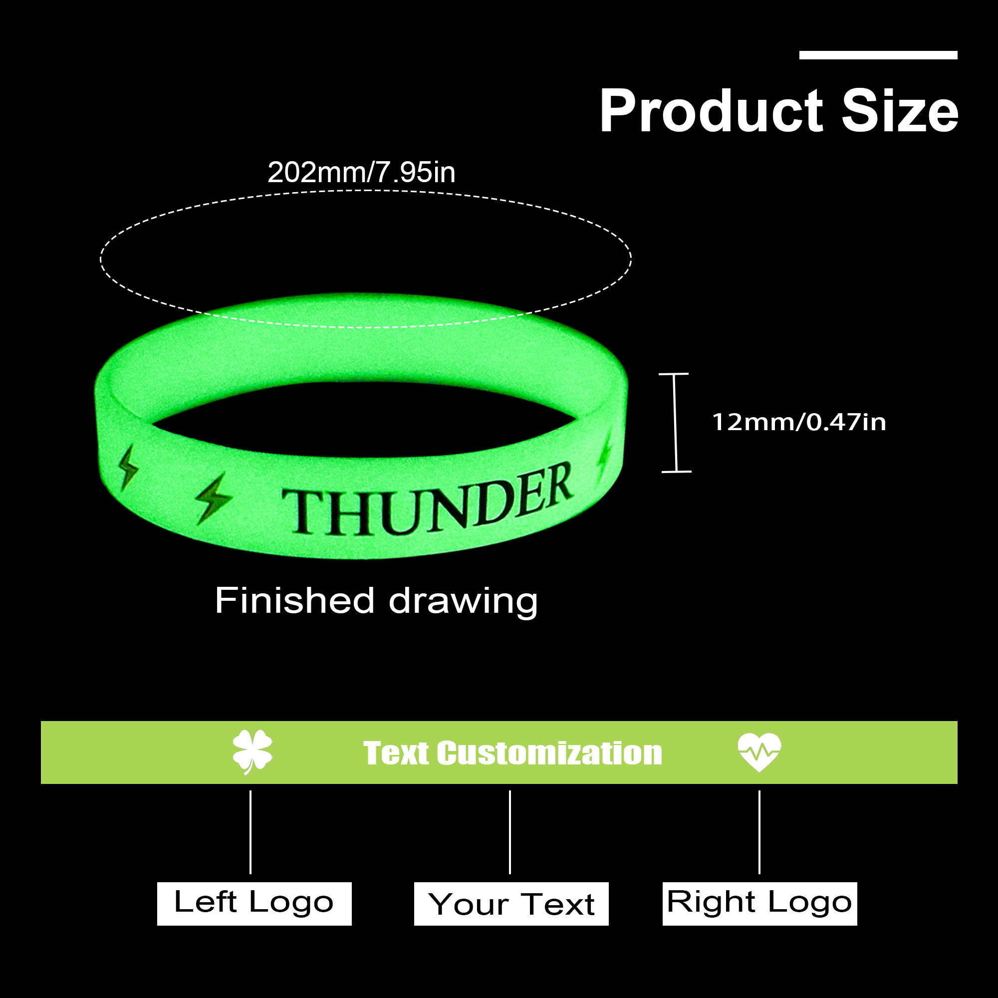 Promotional Custom Printing Logo Rubber Bracelets Luminous Wristbands Wrist Bands Glowing Glow In Dark Silicone Wristband