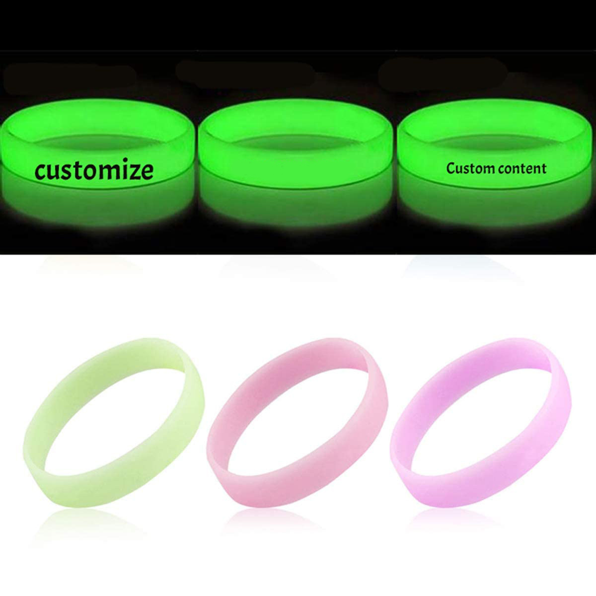 Promotional Custom Printing Logo Rubber Bracelets Luminous Wristbands Wrist Bands Glowing Glow In Dark Silicone Wristband