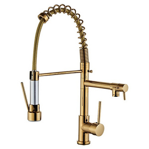 OEM Service Sturdy Spring Deck Mounted Stainless Steel Gold Pull down Spring Luxury Kitchen Faucet