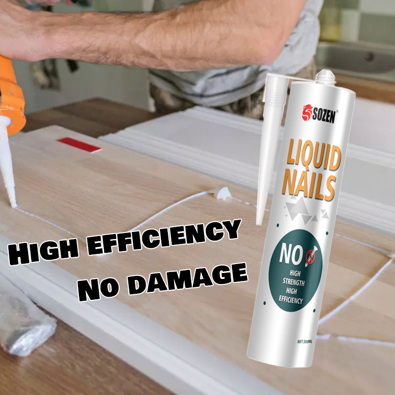 High efficiency bonding liquid nail adhesive construction replaces nail sealant free nail glue