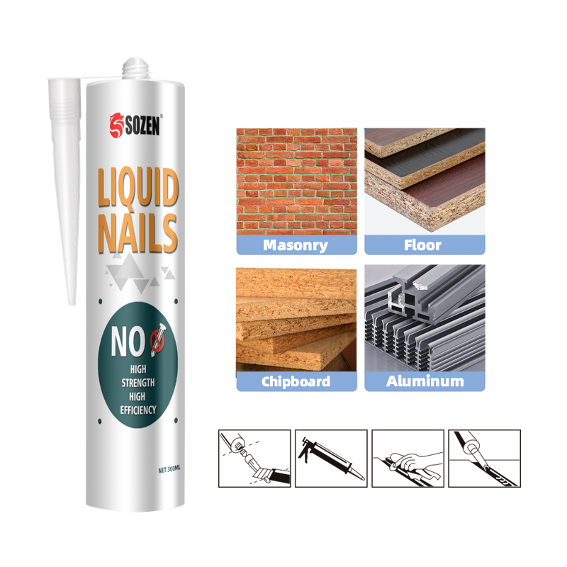 High efficiency bonding liquid nail adhesive construction replaces nail sealant free nail glue