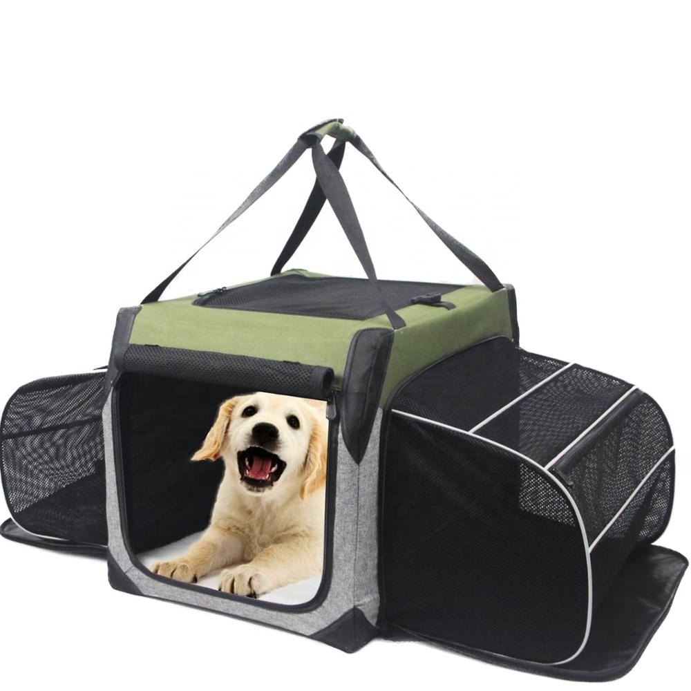 Soft Sided Dog Cage House Pet Carrier Foldable Luxury Training Dog Crates Kennel  with Dog Bed