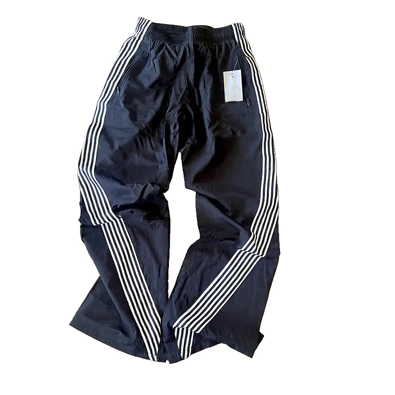 customized graphic striped tape side wide leg sporty pants men y2k streetwear nylon track pants straight leg sweatpants