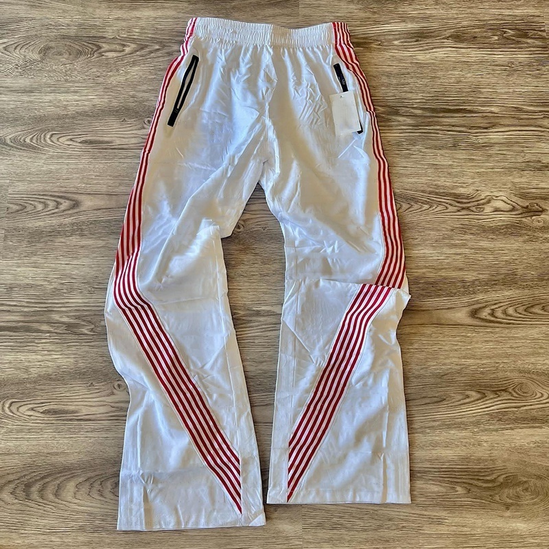 customized graphic striped tape side wide leg sporty pants men y2k streetwear nylon track pants straight leg sweatpants