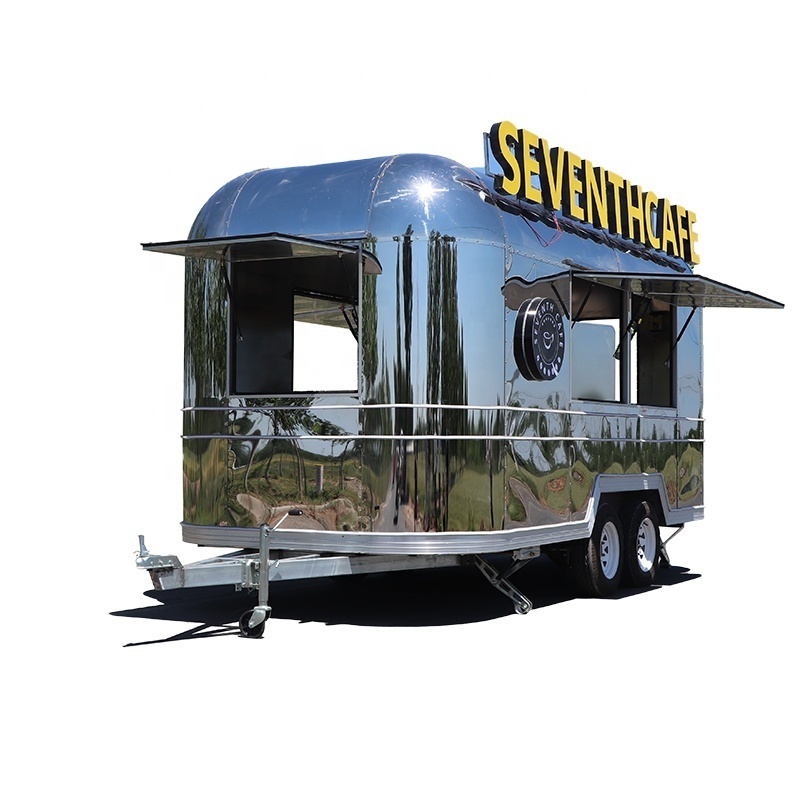 Stainless Steel Street Food Cart Hot Dog Pizza Coffee Ice Cream Mobile Fast Airstream Food Trailer