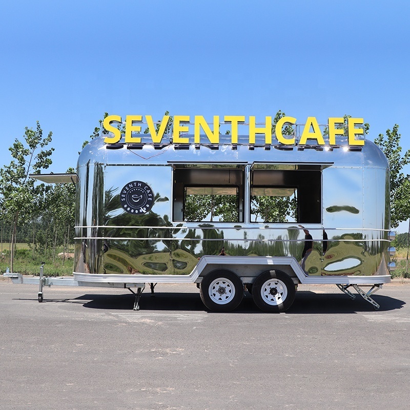 Stainless Steel Street Food Cart Hot Dog Pizza Coffee Ice Cream Mobile Fast Airstream Food Trailer