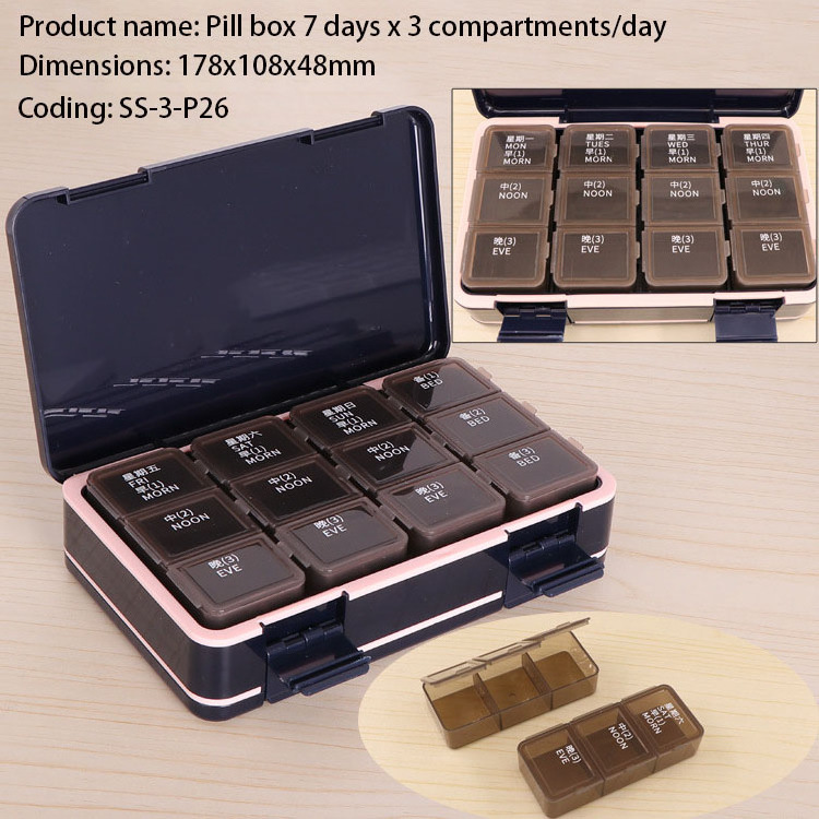 Wooden 3 Compartment 7days Keychain With Lock Plastic Medicine Case 6 Travel 28 Compartments Stainless Steel Dispenser Pill Box