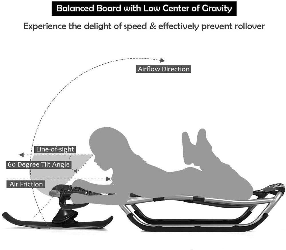 Snow Racer Sled, 55in Ski Sled Slider Board with Textured Grip Handles, Ergonomic Nylon Mesh Seat