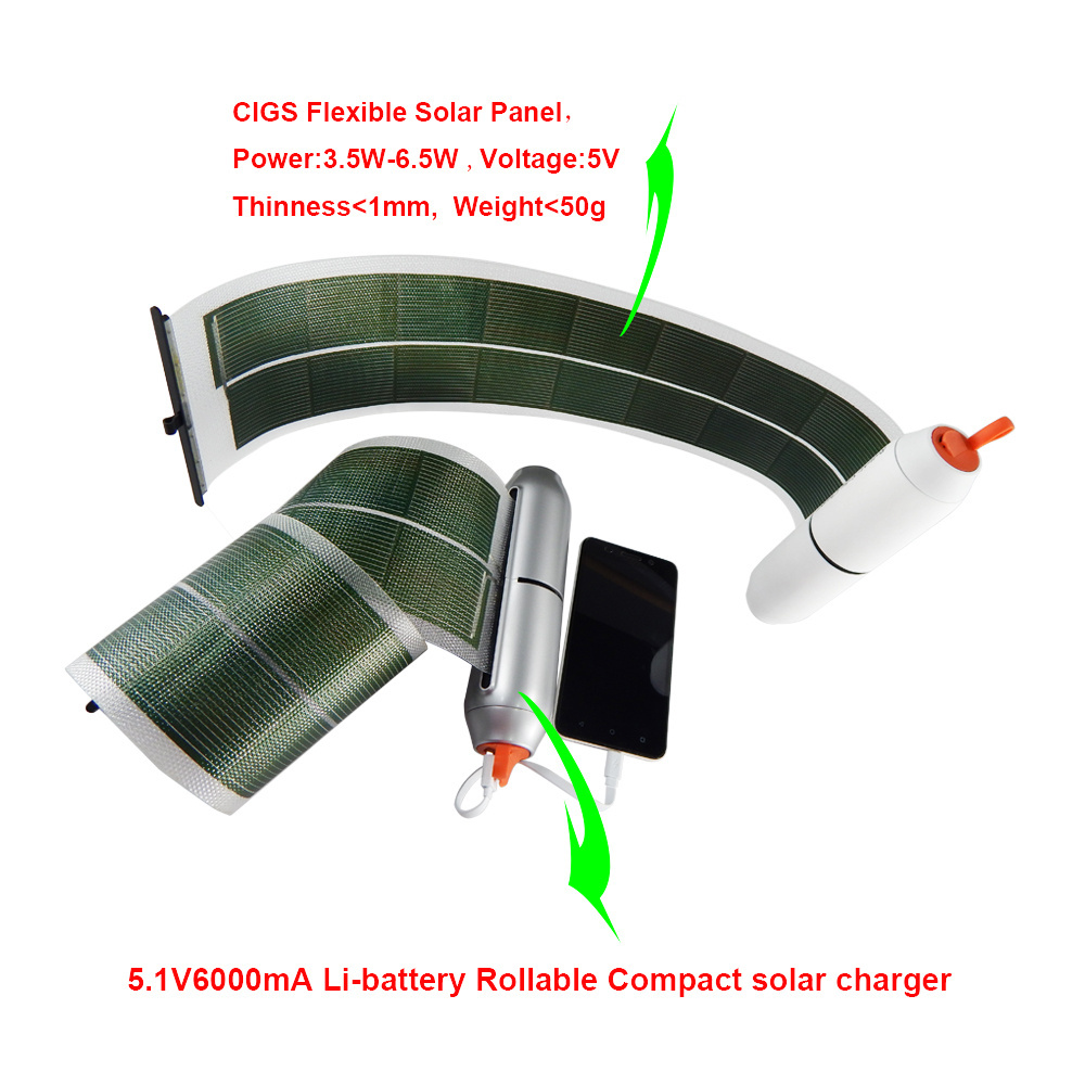 CIGS Flexible Solar Panel Rolling Charger with Light Function for Mobile and PC Charge solar panels