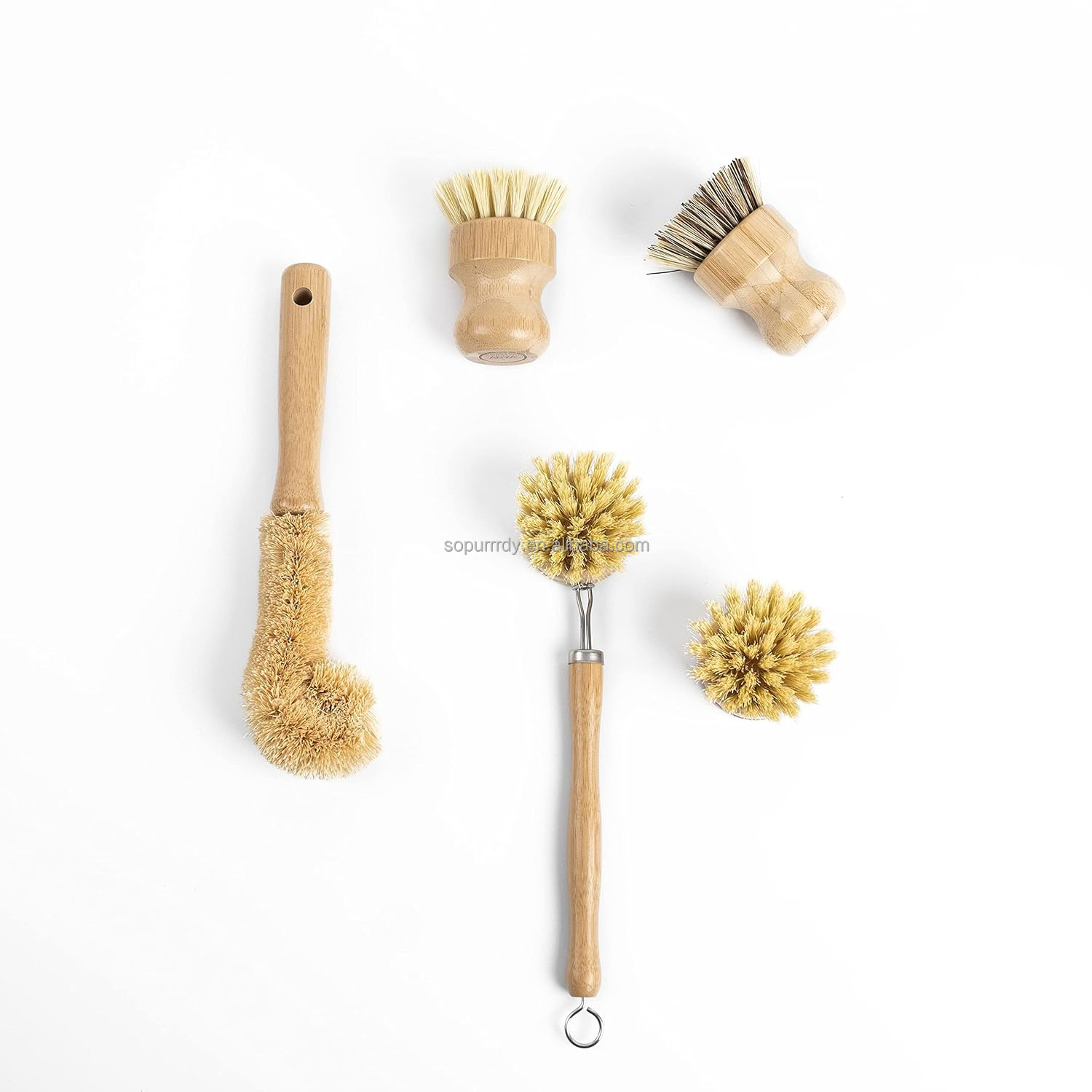 Custom Logo Wooden Dish Cleaning Brush Set Kitchen Washing Up Brushes Bamboo Natural Fibers Eco Friendly Wooden Pot Brush