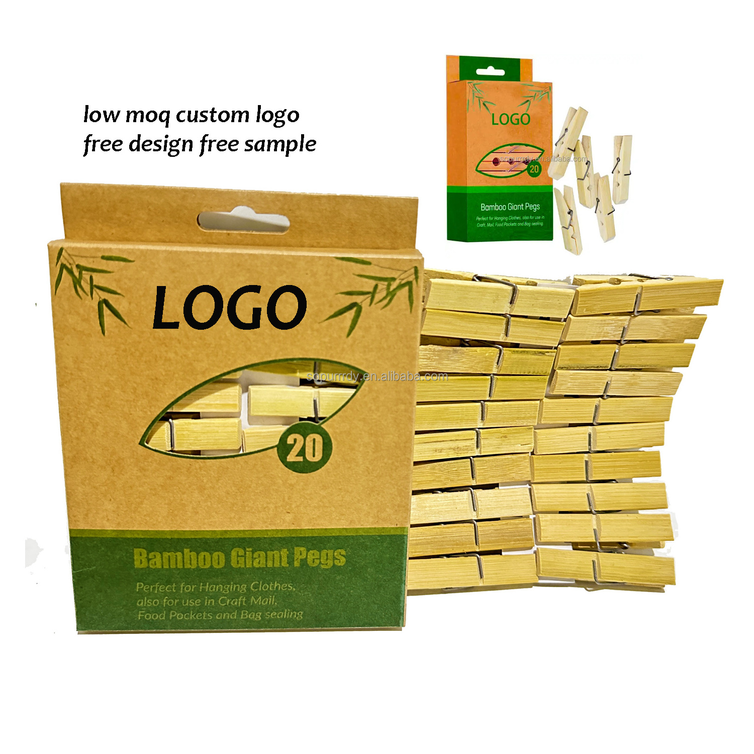 Multi Purpose Cloth Eco-friendly natural bamboo laundry hanging craft mini clothespins peg with customize logo