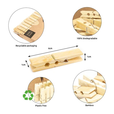 Multi Purpose Cloth Eco-friendly natural bamboo laundry hanging craft mini clothespins peg with customize logo