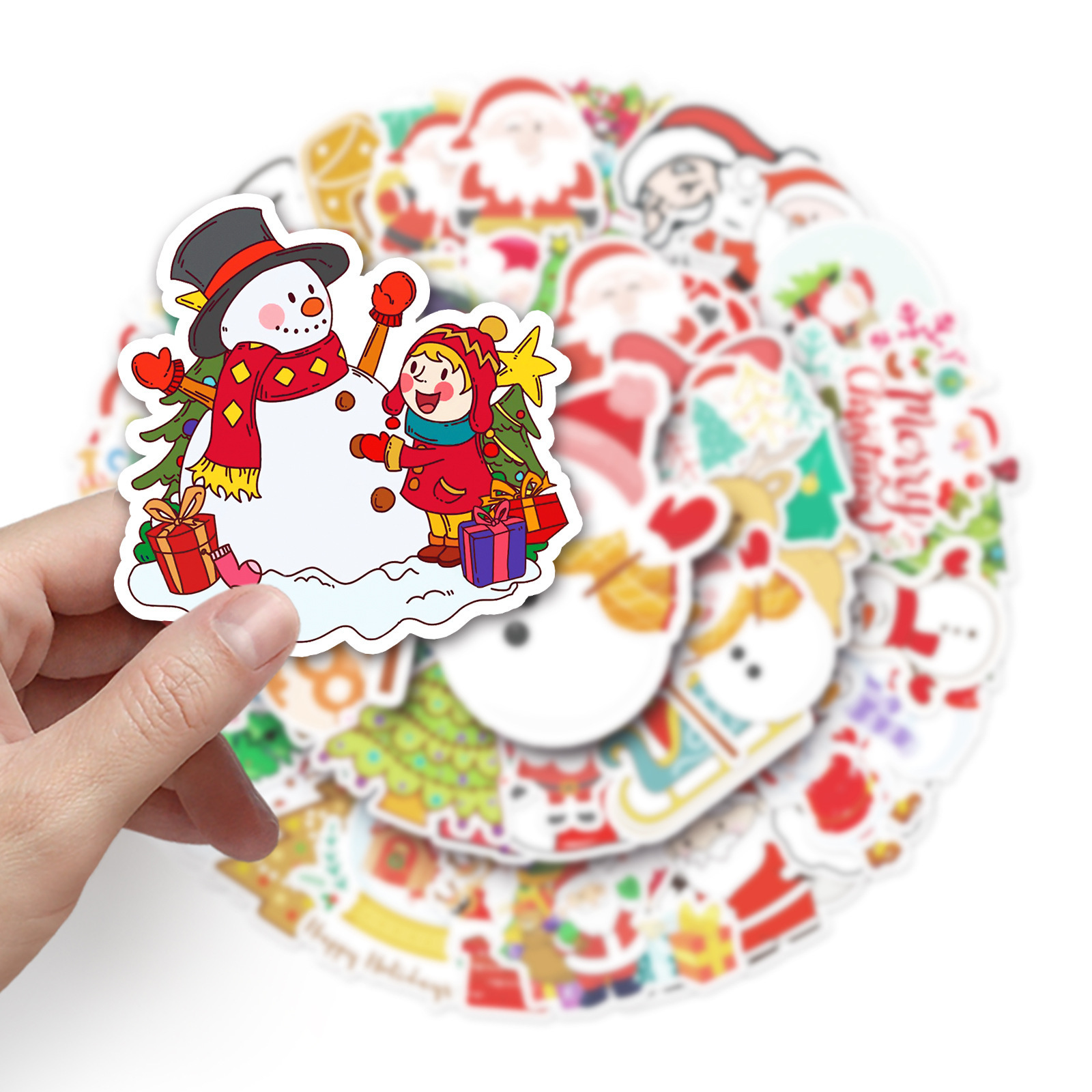 Wholesale Merry Christmas Cartoon Sticker 50pcs Not Repeated DIY Wall Window Decorative PVC Waterproof Sticker Promotion Gifts