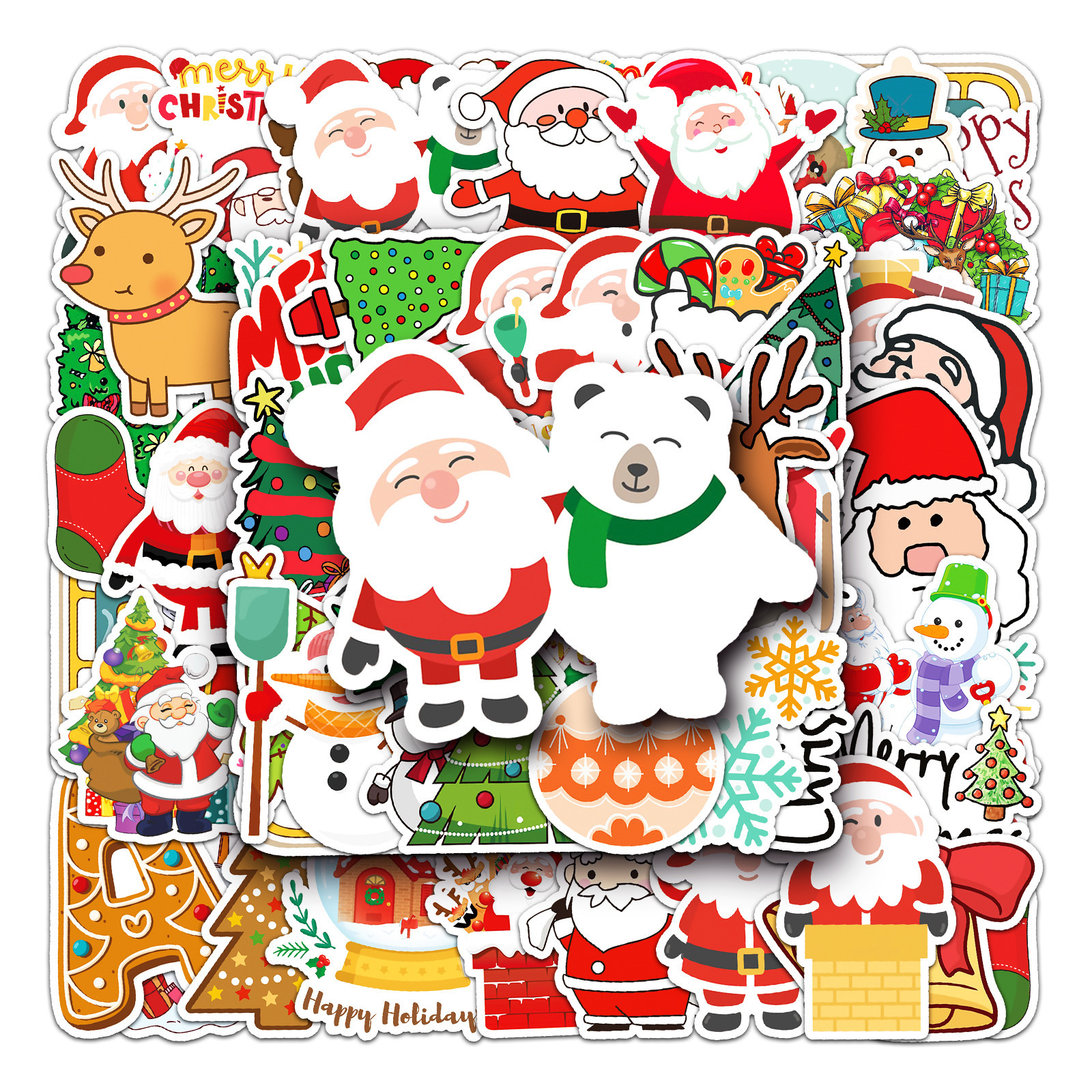 Wholesale Merry Christmas Cartoon Sticker 50pcs Not Repeated DIY Wall Window Decorative PVC Waterproof Sticker Promotion Gifts