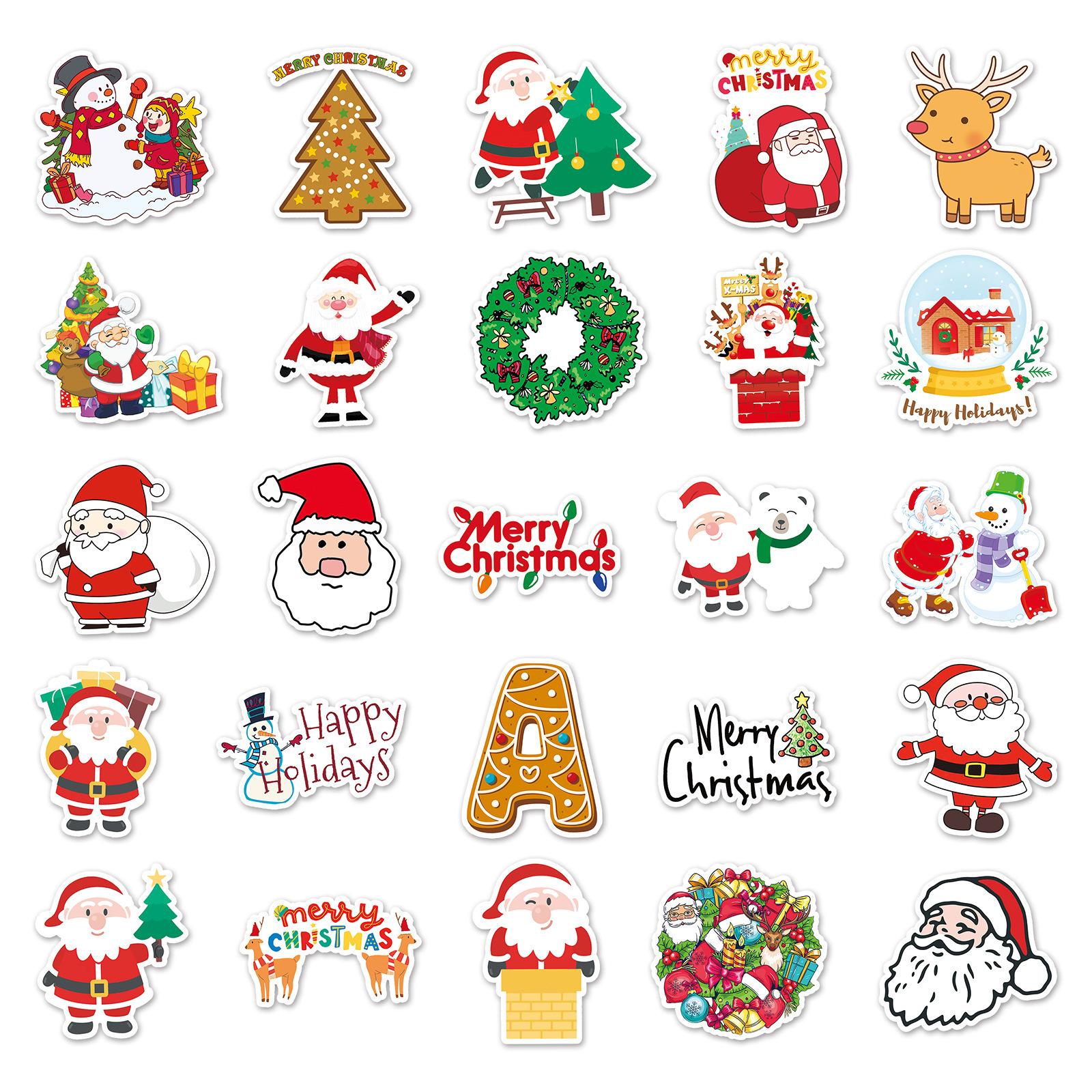 Wholesale Merry Christmas Cartoon Sticker 50pcs Not Repeated DIY Wall Window Decorative PVC Waterproof Sticker Promotion Gifts