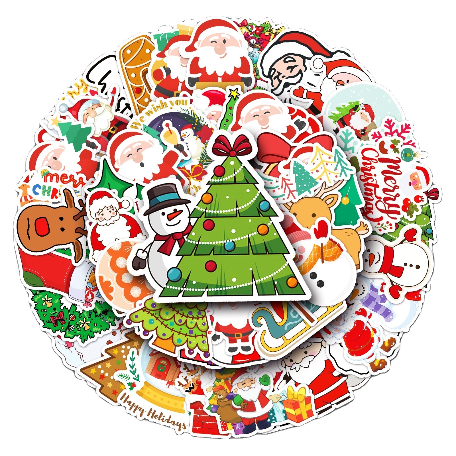 Wholesale Merry Christmas Cartoon Sticker 50pcs Not Repeated DIY Wall Window Decorative PVC Waterproof Sticker Promotion Gifts