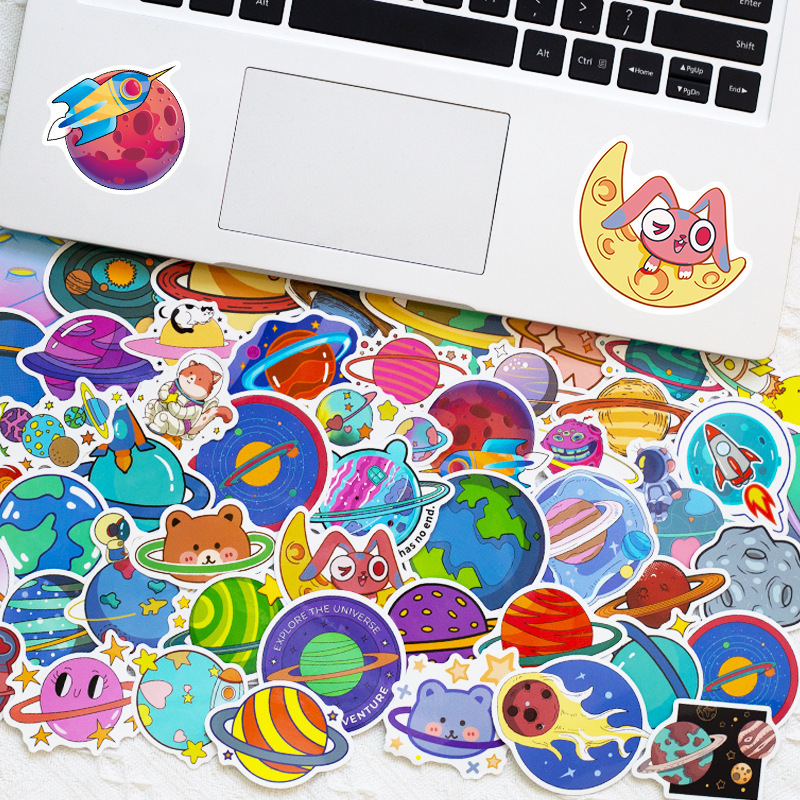 Wholesale Cute 3D Planet Star Wall Sticker 50pcs DIY Mobile Phone Back Decorative PVC Notebook Cup Trunk Astronaut Sticker Set