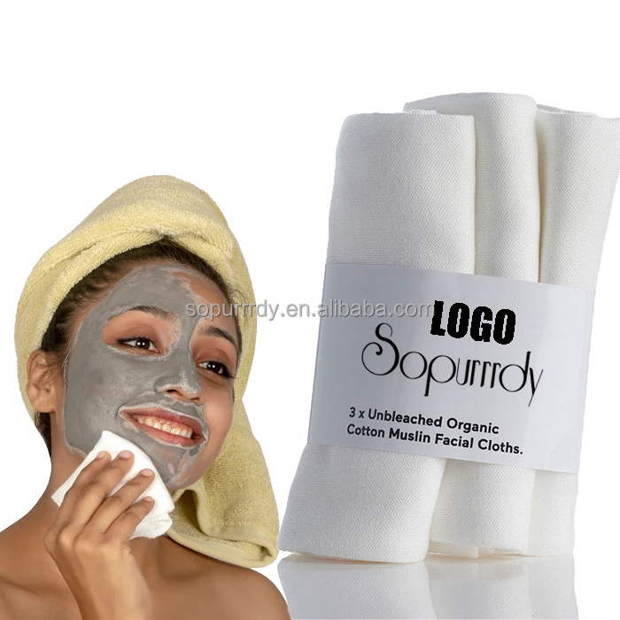 30*30cm 25x25cm Organic White Soft Cotton Skin Care Washcloth Face Cloth Makeup Remover Oil Facial Cleansing Muslin Cloth