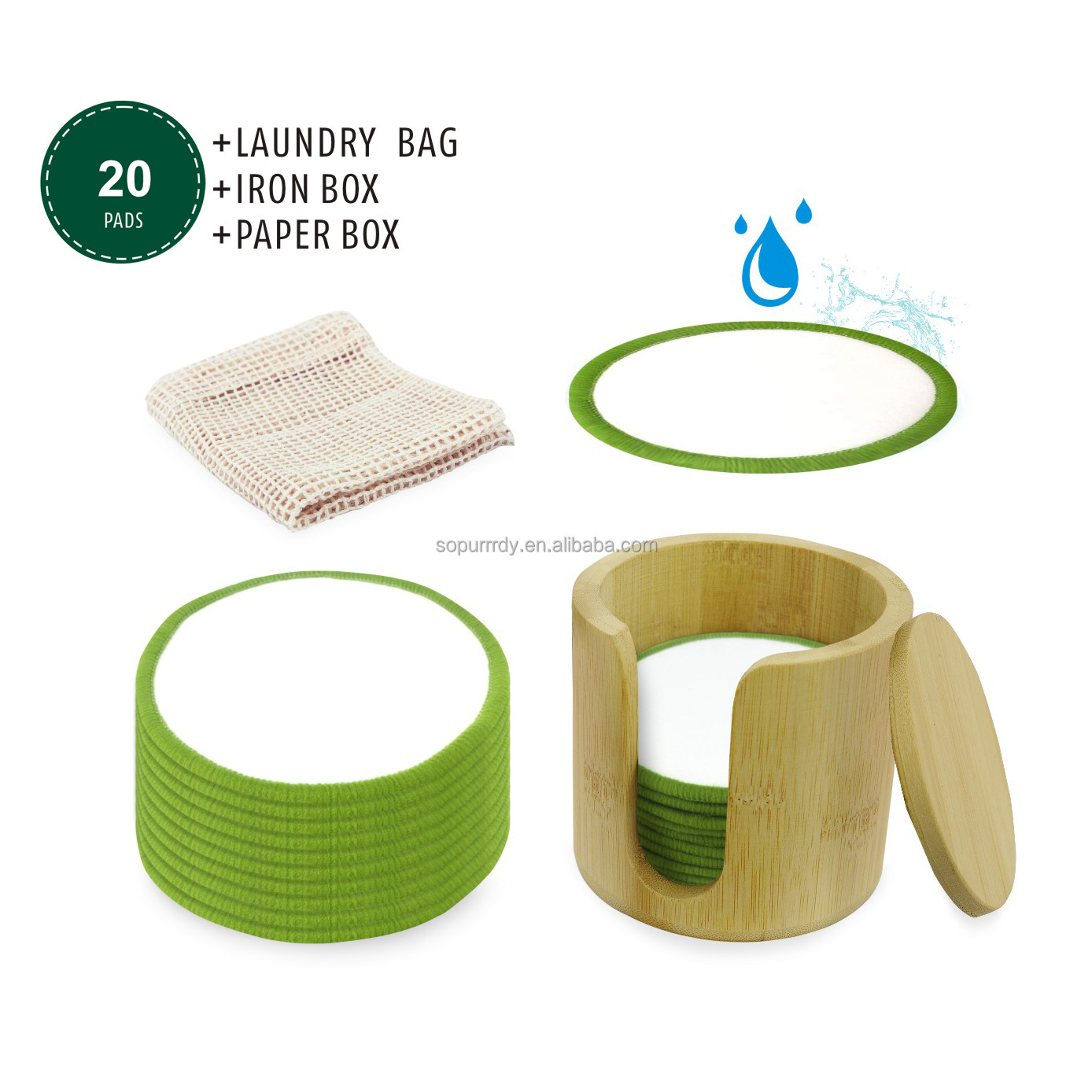 Luxury private label reusable finger hemp & cotton bamboo organic cotton cosmetic makeup remover round pads storage box holder