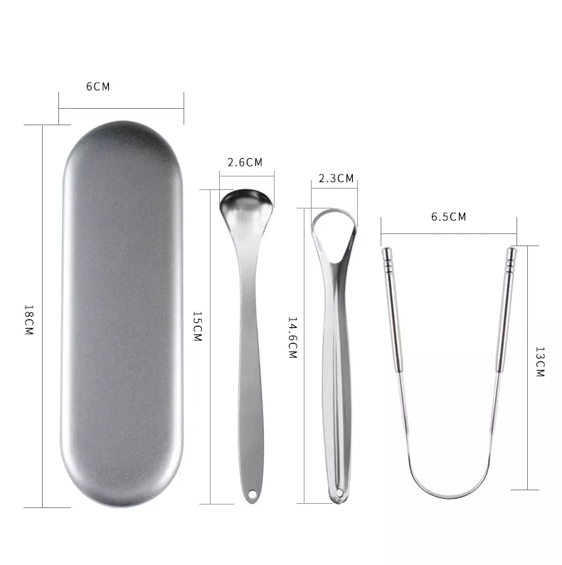 Custom Logo Metal Cleaner with Case Medical Grade Stainless Steel Tongue Scrappers Copper Dental Oral for Adults Kids Set