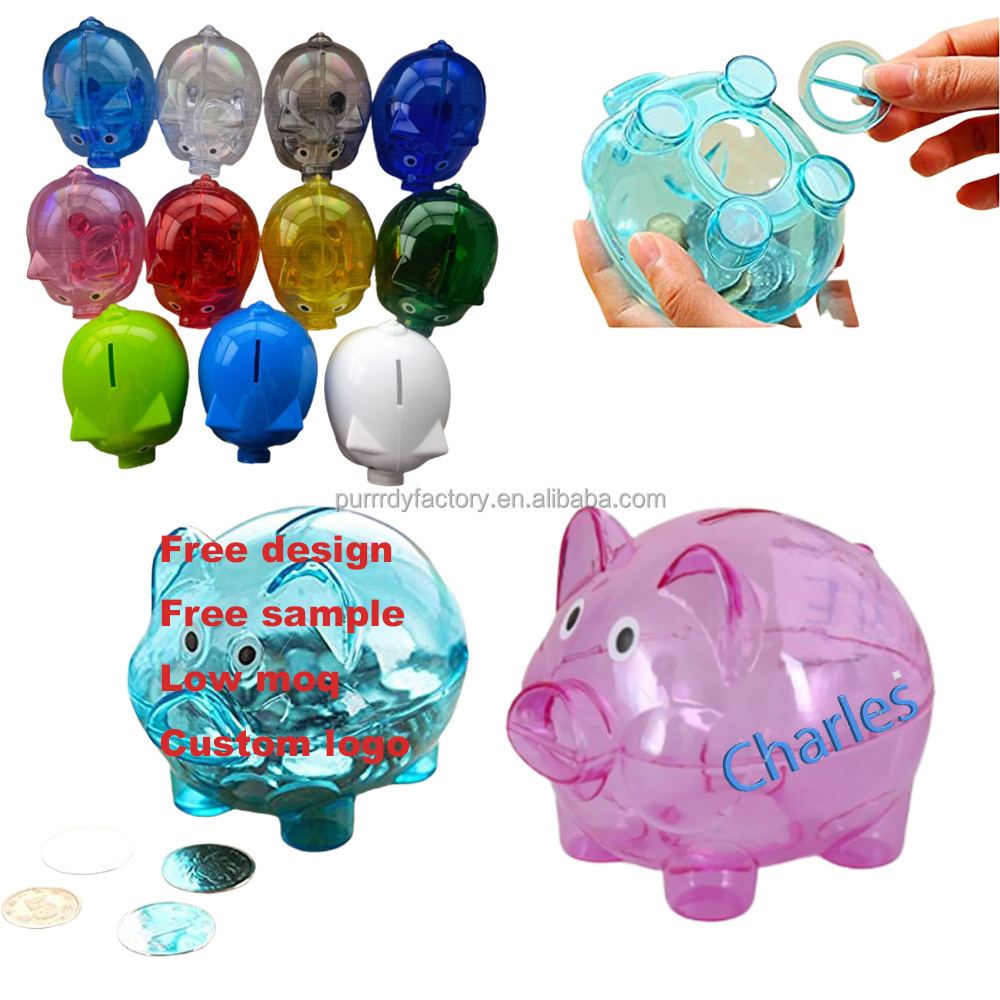 Custom Logo Plastic Mini Atm Piggy Bank For Kids Saving Money Piggy Bank Colorful Transparent Money Saving Box Boys Girl Toys