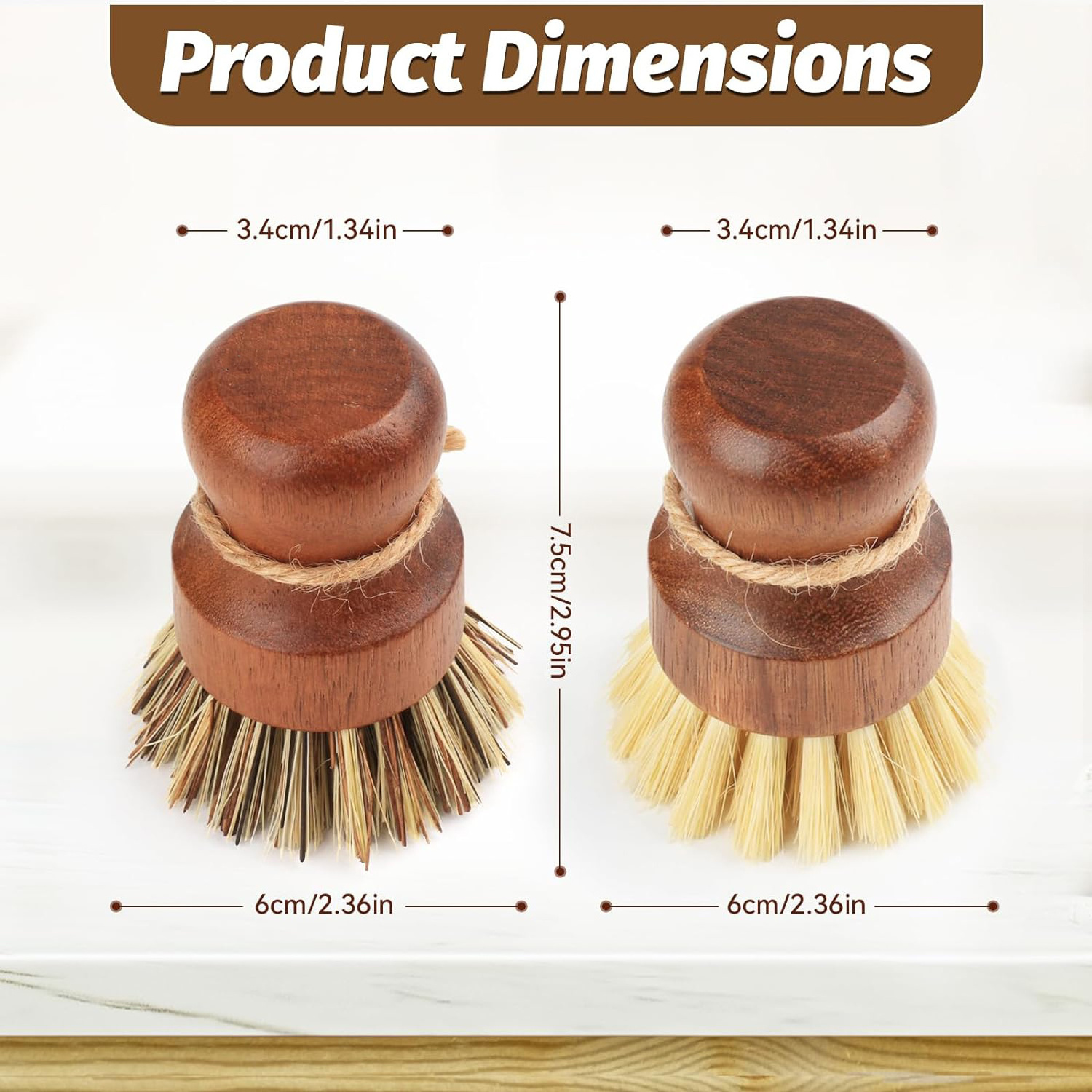 Custom Logo Eco-friendly Bamboo Wood Dish Brush Wooden Dish Brush with Sisal Fiber  Natural Scrub Brush Kit for Dishes