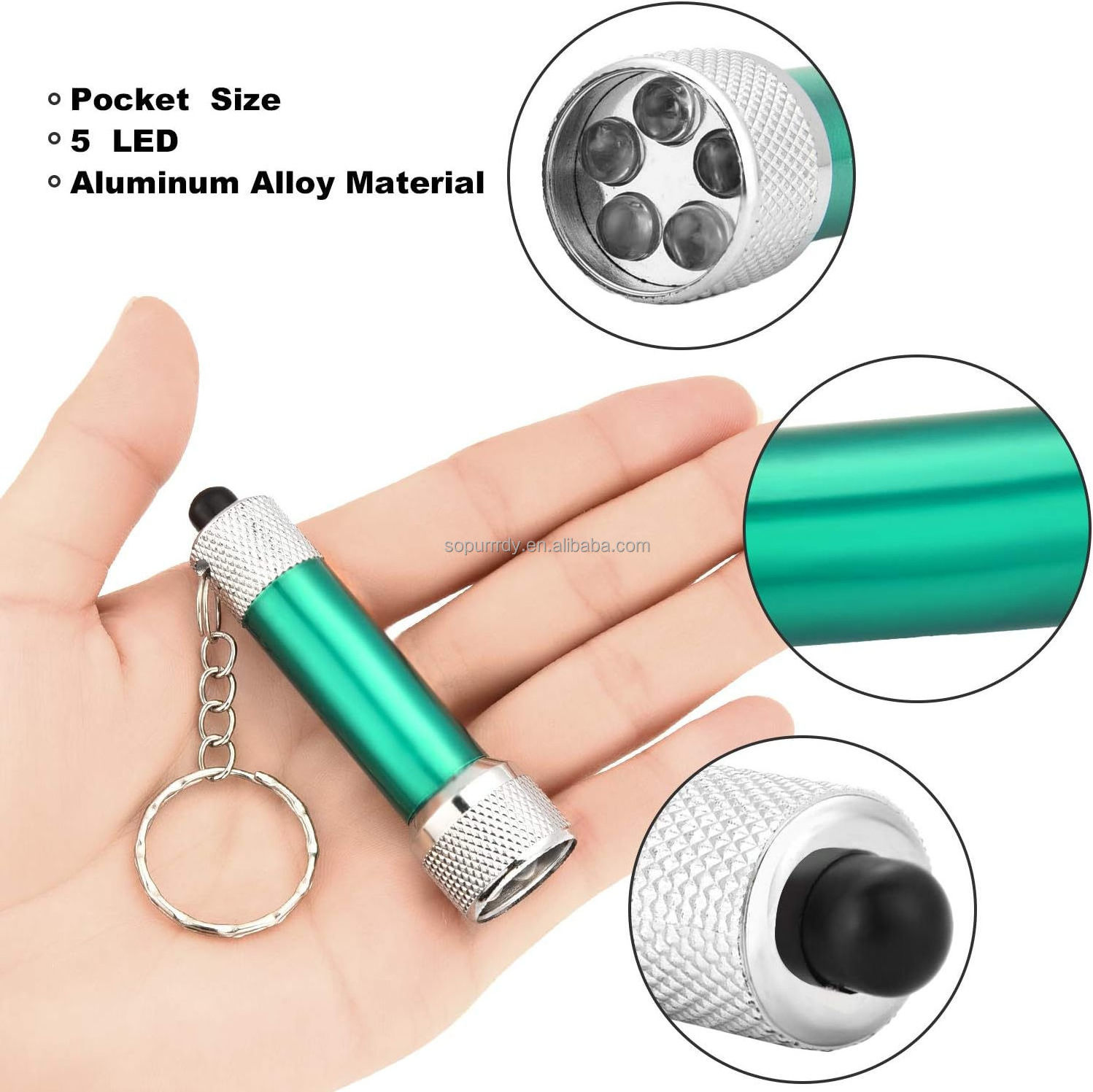 Promotional Custom Logo Aluminum Mini Pocket Led Flashlight Keychain Portable 5 Bulb LED Flashlight for Camping Party Favors