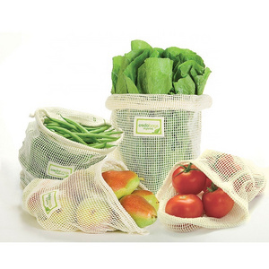 Sopurrrdy Eco friendly Reusable organic cotton mesh produce bag with drawstring for grocery shopping fruit vegetables