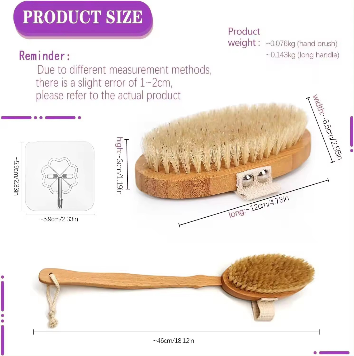 CUSTOM Natural Logo Bath Brush with Long Handle exfoliating Bath Brush Back Brush Removable Long Handle Shower Back Scrubber