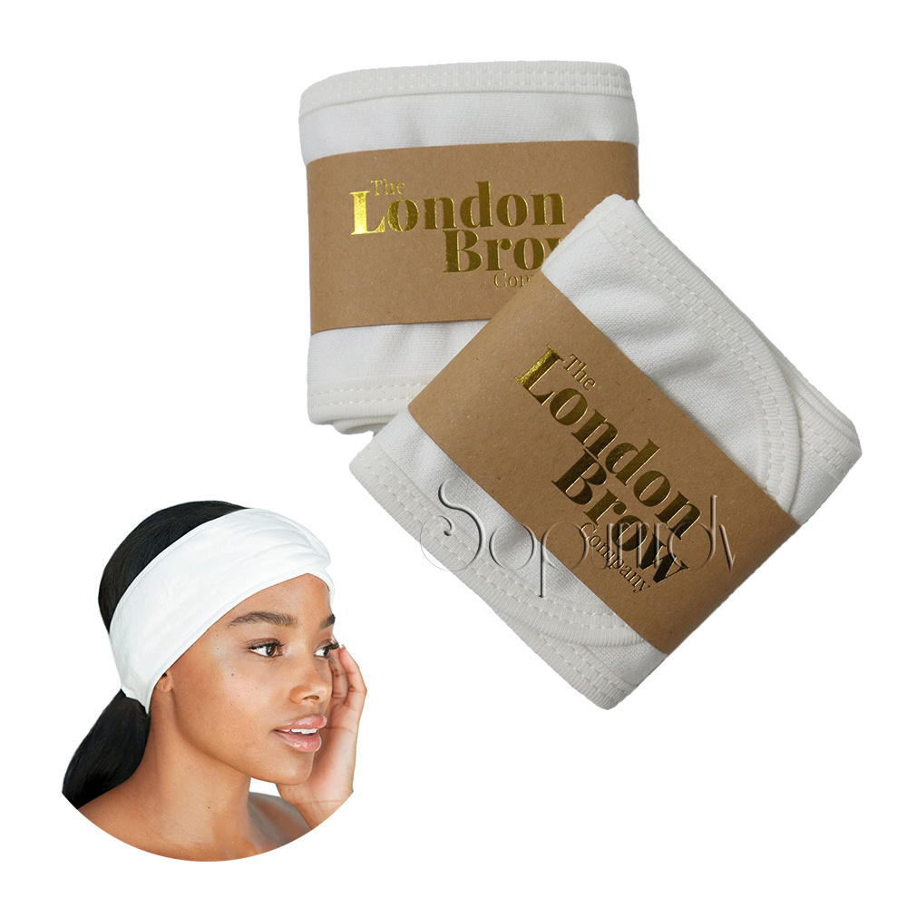 Custom Logo Label Custom Logo Printing LOW MOQ New Design Women Custom Shower Yoga Makeup Spa Bamboo Cotton Headband