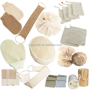 Custom Eco Friendly Loofah Linen Exfoliating Glove Scrubber Natural Shower Body Bath Brushes Sponge Scrub Exfoliating Glove Mitt