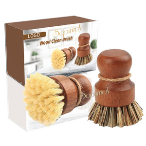 Custom Logo Eco-friendly Bamboo Wood Dish Brush Wooden Dish Brush with Sisal Fiber  Natural Scrub Brush Kit for Dishes