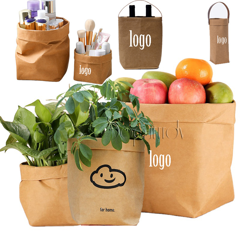 Waterproof Large Capacity Eco Friendly Washable Kraft Paper Flower Bag Packing Staff Pots Kitchen Waterproof Storage Bag