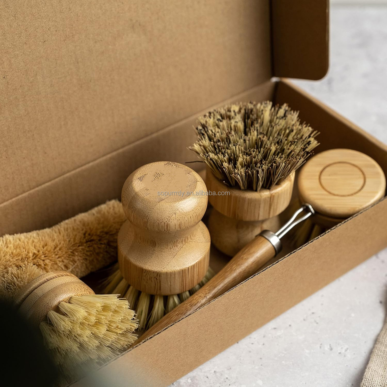 Custom Logo Wooden Dish Cleaning Brush Set Kitchen Washing Up Brushes Bamboo Natural Fibers Eco Friendly Wooden Pot Brush