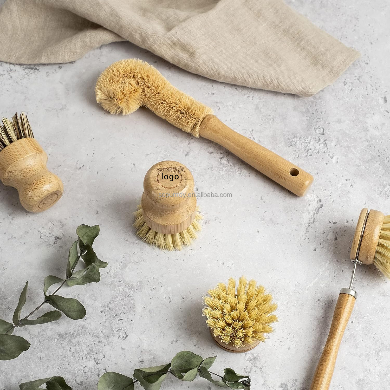 Custom Logo Wooden Dish Cleaning Brush Set Kitchen Washing Up Brushes Bamboo Natural Fibers Eco Friendly Wooden Pot Brush