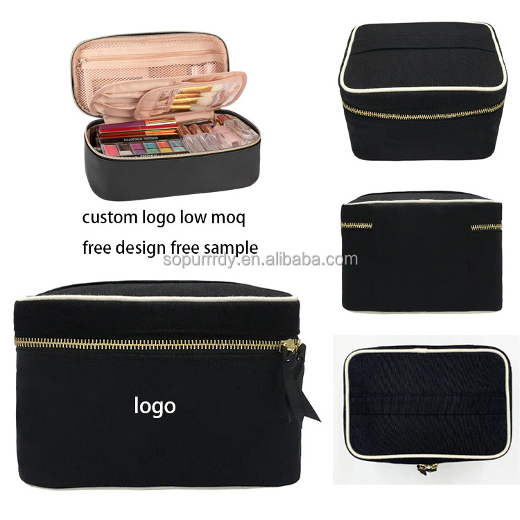 Custom Logo Large Women Canvas Makeup Bag Travel Cotton Cosmetic Bags Cases Travel Wash Bag For Women And Girls