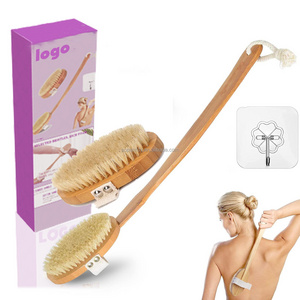 CUSTOM Natural Logo Bath Brush with Long Handle exfoliating Bath Brush Back Brush Removable Long Handle Shower Back Scrubber