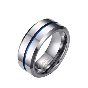 Men Jewelry Thin Blue Line tungsten ring blank 8MM Tungsten Carbide Steel Time Ring