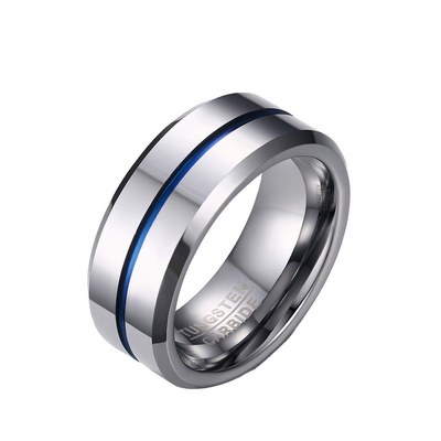 Men Jewelry Thin Blue Line tungsten ring blank 8MM Tungsten Carbide Steel Time Ring